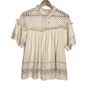 eri + ali | NWT cream lace tiered peasant boho short sleeve top size L